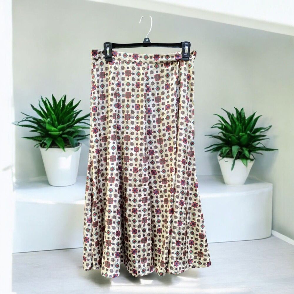 Vintage San Andre Midi Skirt Size 10 M Jacquard Geo Baroque 80s Boho Flowy